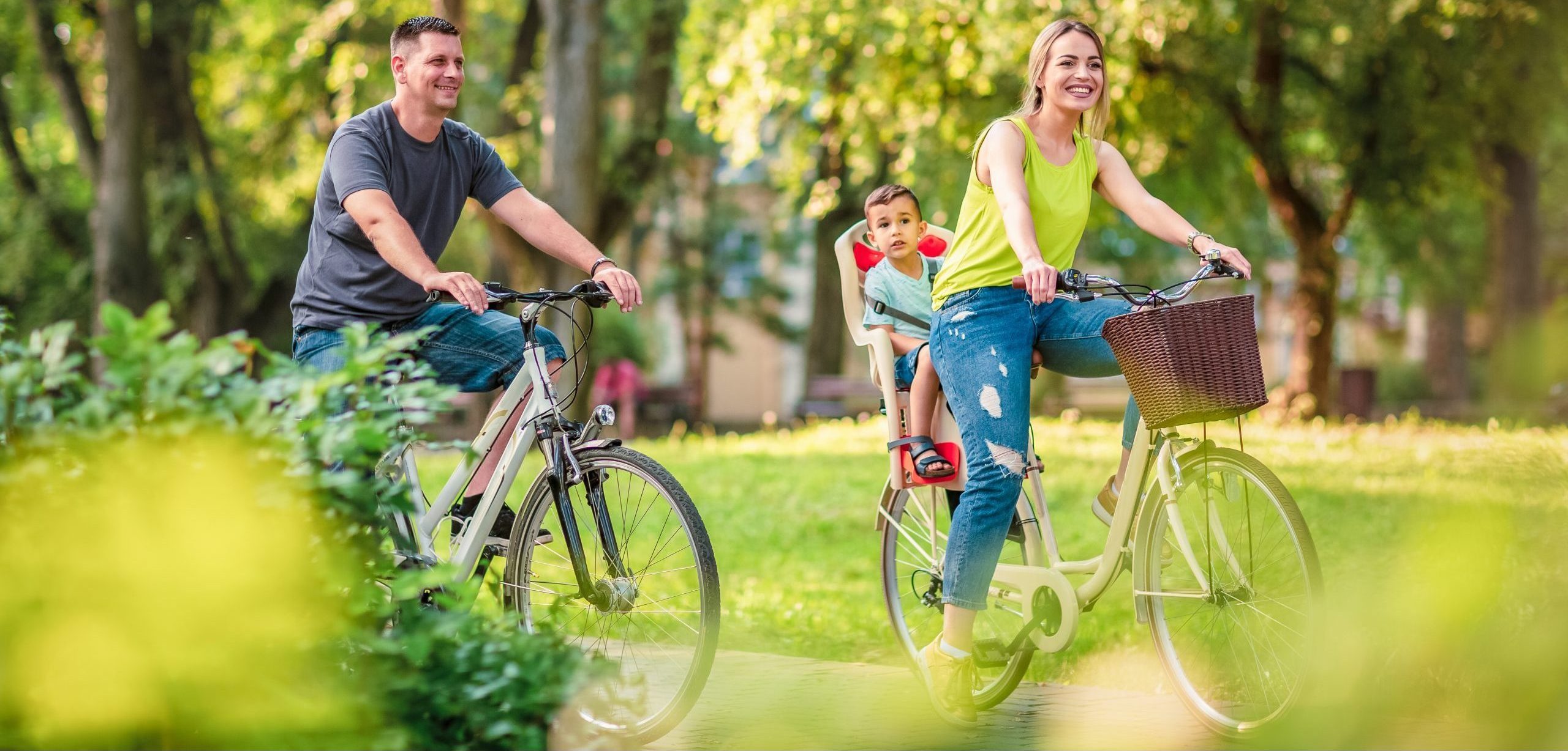 Family riding bikes